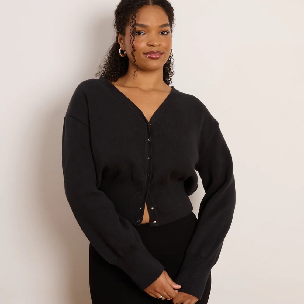 Loup Black V-Neck Cardigan Sweater Black 2 Small